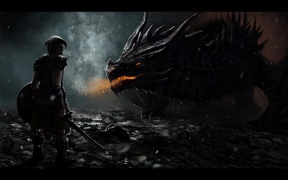 person facing black dragon wallpaper, The Elder Scrolls V: Skyrim, HD wallpaper