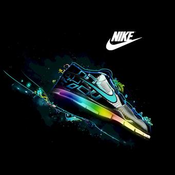 Logos, Nike, Famous Sports Brand, Dark Background, Shoe, Colorful Rays, black teal and yellow nike sneaker, HD wallpaper