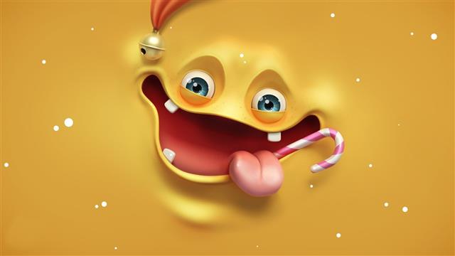 minimalism digital art humor simple background artwork orange face blue eyes smiling tongues sweets teeth, HD wallpaper