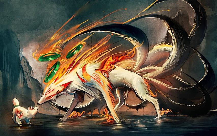 tails animals demons okami digital art artwork amaterasu sakimichan foxes Anime Naruto HD Art, HD wallpaper