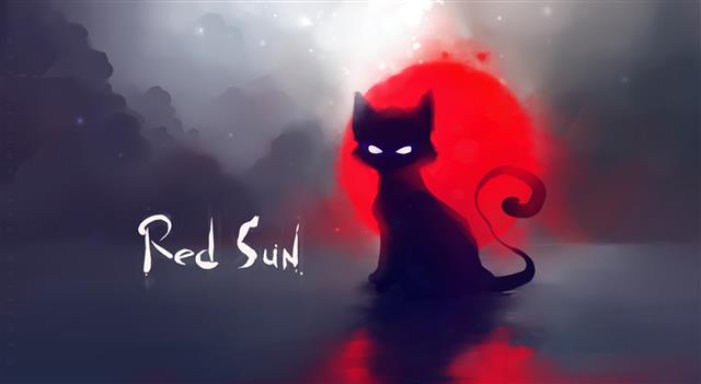 Red Sun, Red Sun cat digital wallpaper, Artistic, Fantasy, Beautiful, HD wallpaper