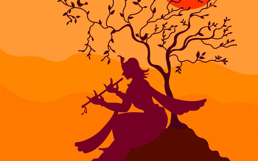 Krishna Playing Flute Under Tree, person playing flute illustration, HD wallpaper