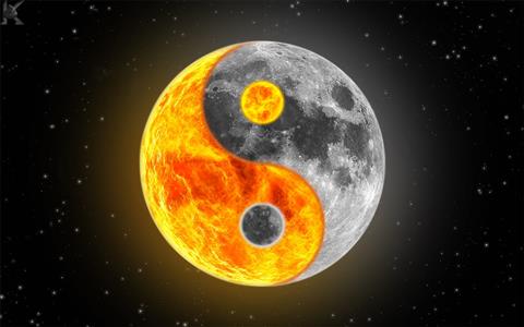 Yin and Yang, Moon, stars, Ying Yang, Sun, digital art, selective coloring, HD wallpaper