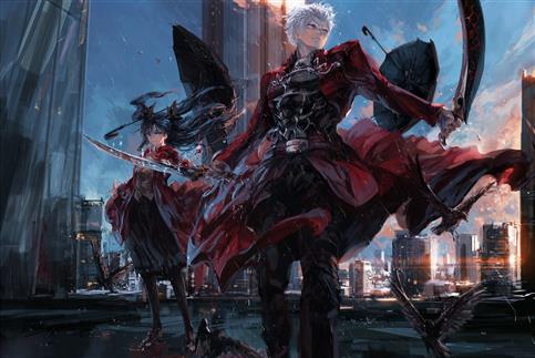 man in red suit digital wallpaper, Fate Series, Tohsaka Rin, Archer (Fate/Stay Night), HD wallpaper