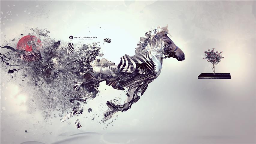 zebra digital wallpaper, Desktopography, digital art, zebras, HD wallpaper