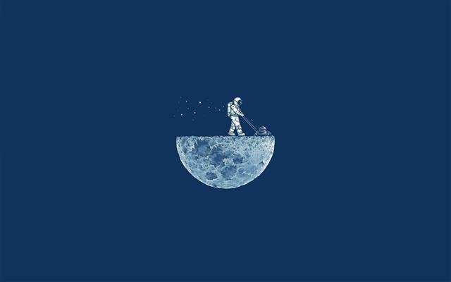 Austronaut lawnmowing, astronaut mowing half of moon illustration, HD wallpaper