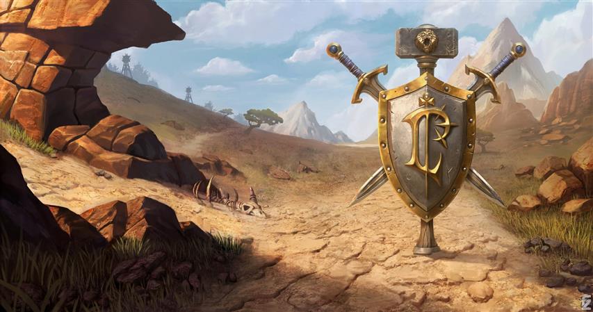 World of Warcraft, game, desert, mountains, weapons, digital art, HD wallpaper