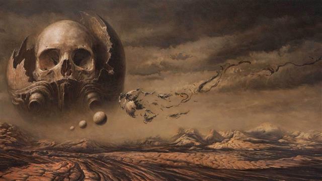 digital art artwork skull planet clouds nature painting album covers fantasy art mountains dirt road, HD wallpaper