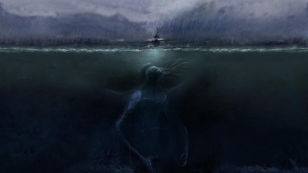 galleon and sea creature underwater painting, giant, boat, sea monsters, HD wallpaper