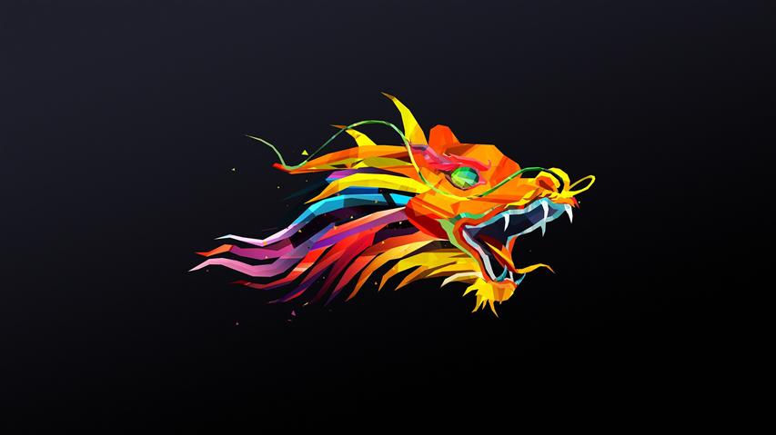 Dragon, Digital Art, Black Background, Colorful, HD wallpaper