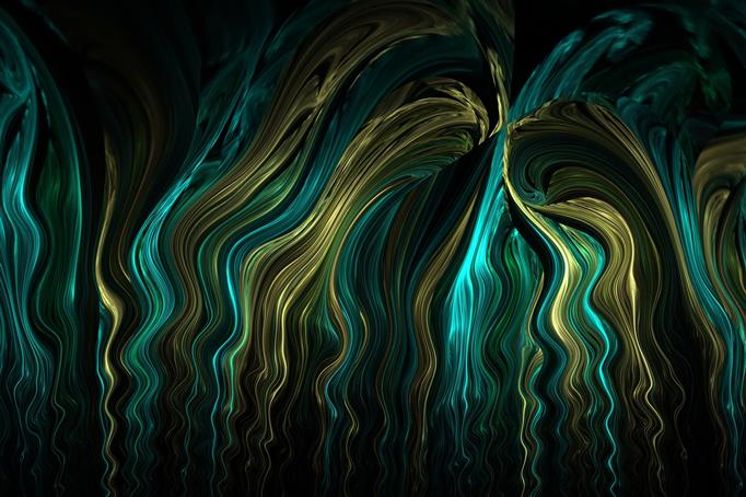 Fractal, Apophysis, Digital Art, 3D, Abstract, Gold, Waves, green, yellow, and black abstract painting, HD wallpaper
