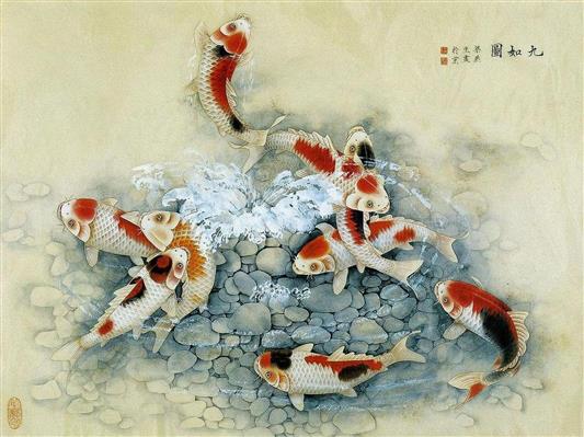 Asian Art11, koi fish painting, chinese, japanese, asian-art, HD wallpaper