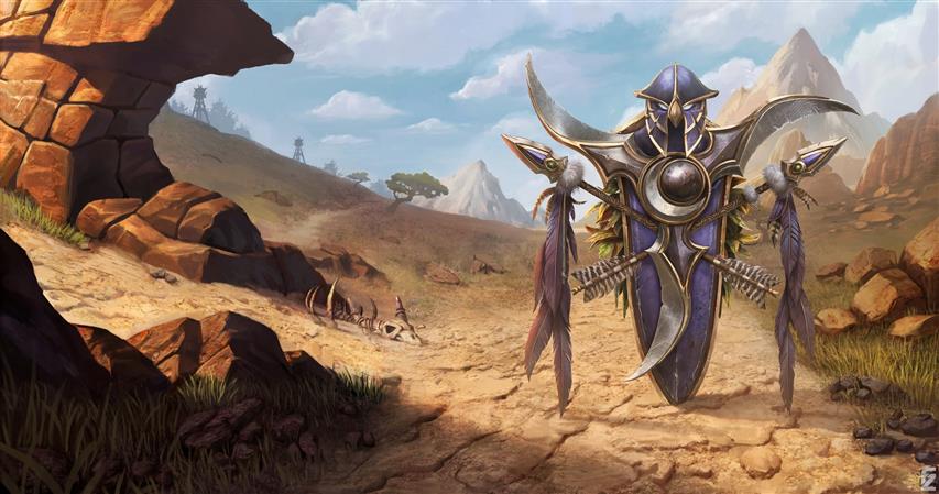 World of Warcraft, game, desert, mountains, weapons, digital art, HD wallpaper