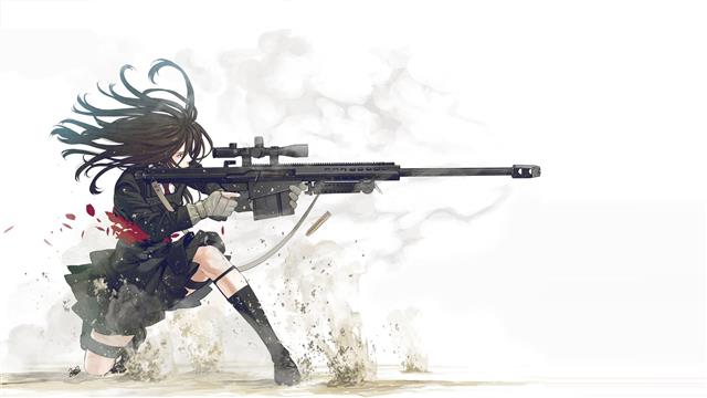 black gun illustration, anime, weapon, anime girls, white background, HD wallpaper