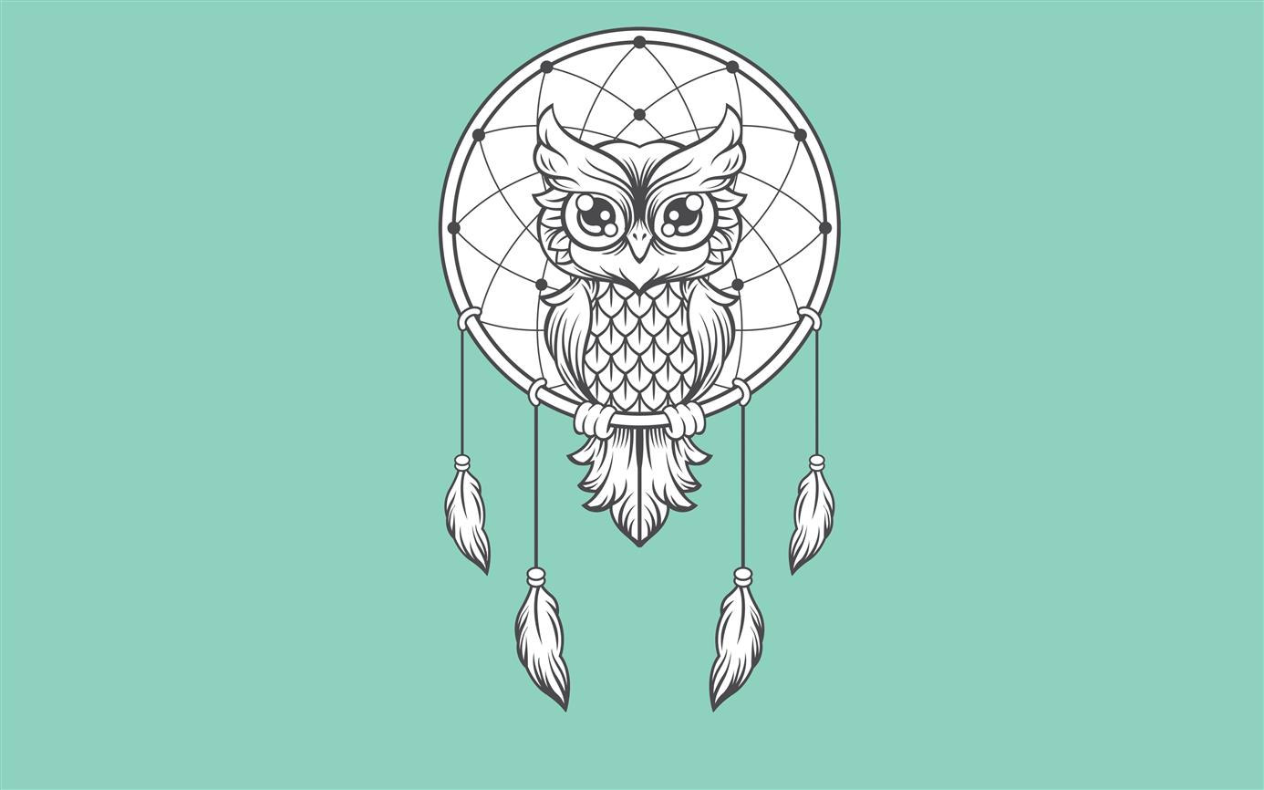 black and white owl dream catcher, bird, minimalism, light background, HD wallpaper