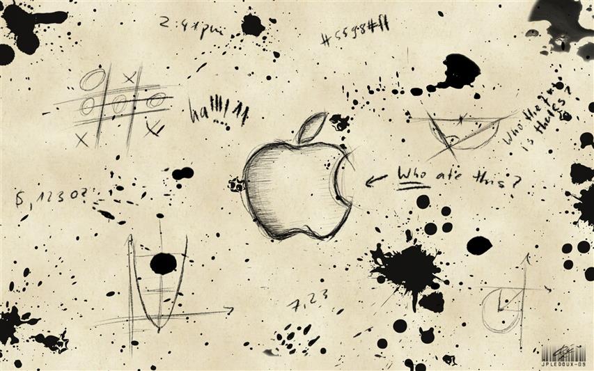 Apple artwork logo, Apple Inc., monochrome, graffiti, paint splatter, HD wallpaper