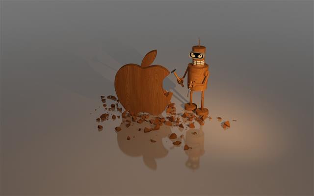 Wood Apple Sculpture, brown wooden apple logo figure, background, HD wallpaper