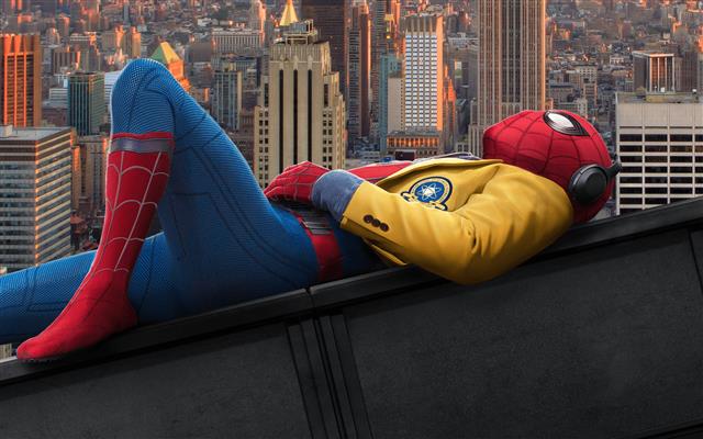 Spider-Man, headphones, Marvel Cinematic Universe, movies, cityscape, HD wallpaper
