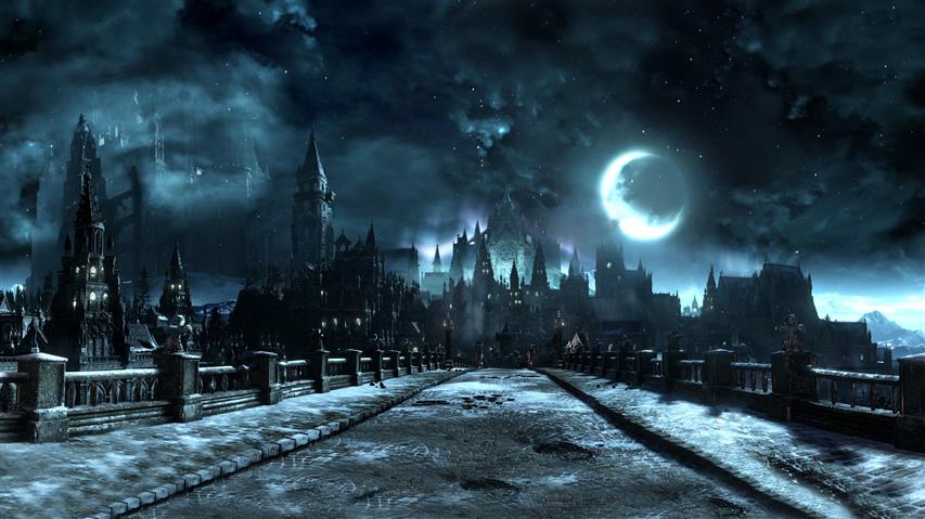 2560x1440 px bridge castle Cathedral Dark Souls III Moon Screen Shot video games village Anime Death Note HD Art, HD wallpaper