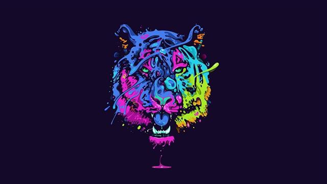 multicolored tiger digital wallpaper, animals, big cats, artwork, HD wallpaper