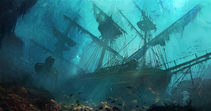 shipwreck, sea, drawing, underwater, artwork, fantasy art, sinking ships, HD wallpaper