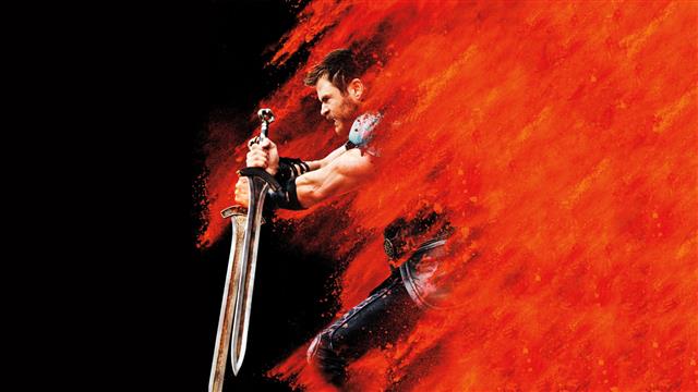 man holding sword illustration, Movie, Thor: Ragnarok, Chris Hemsworth, HD wallpaper