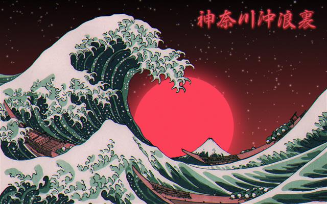 Photoshop, digital art, typography, Japan, The Great Wave off Kanagawa, HD wallpaper