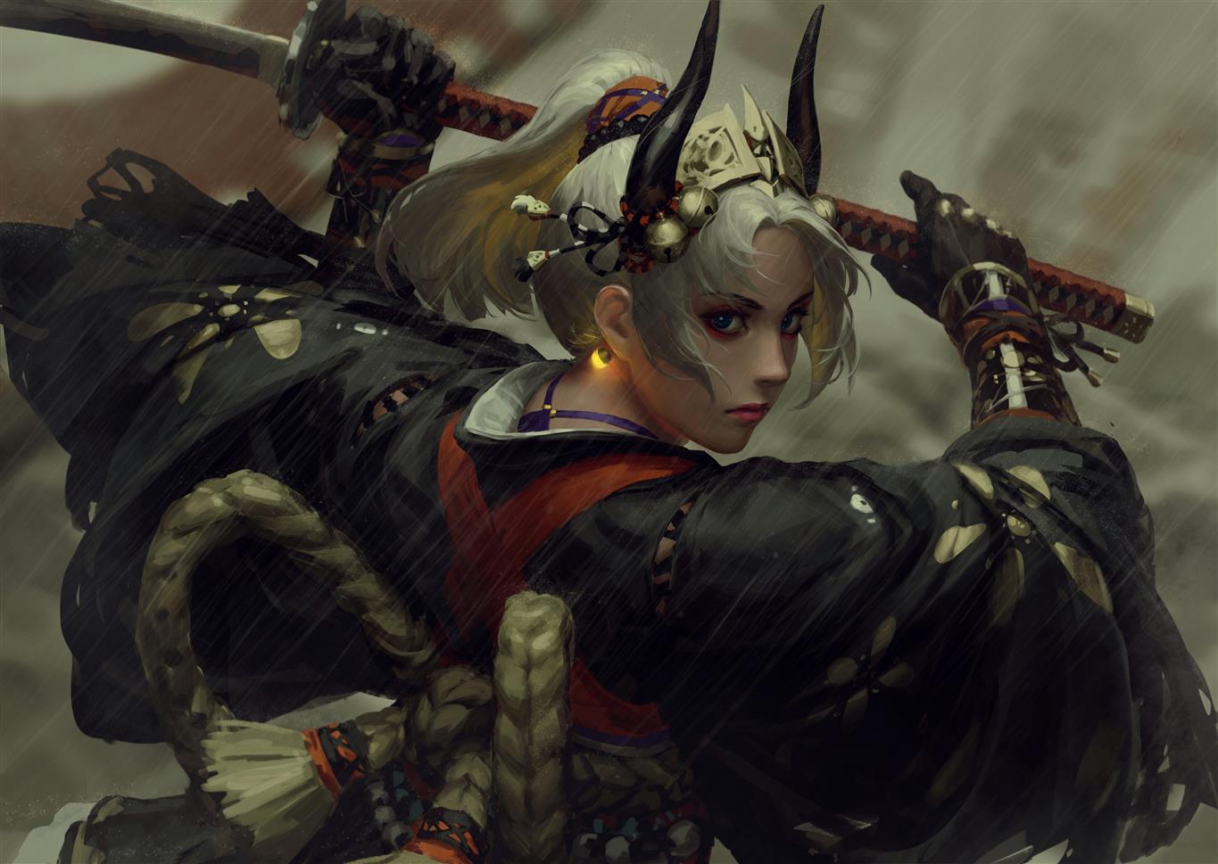 samurai, warrior girls, women, fantasy girl, katana, sword, HD wallpaper