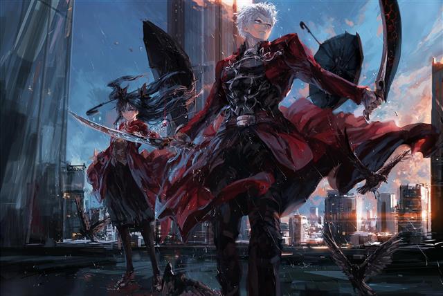 Fate/Stay Night: Unlimited Blade Works, Tohsaka Rin, Archer (Fate/Stay Night), HD wallpaper