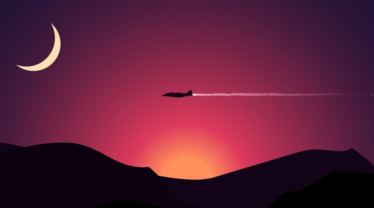 Jet Fighter Flat Design Illustration, Aero, Vector Art, Moon, HD wallpaper