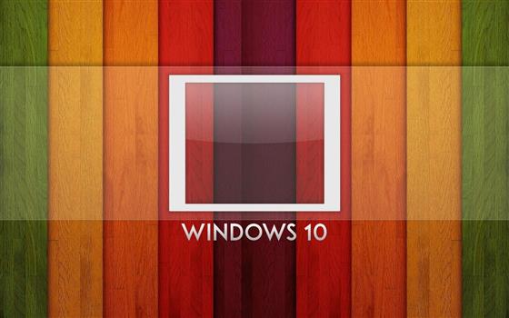 Windows 10 system, logo, rainbow background, wood board, HD wallpaper