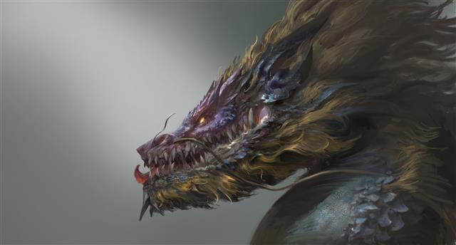 dragon, creature, fangs, tongues, profile, gray background, HD wallpaper