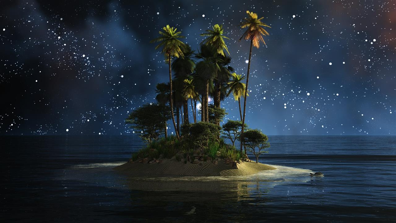 nature, water, sky, atmosphere, darkness, island, night, tree, HD wallpaper