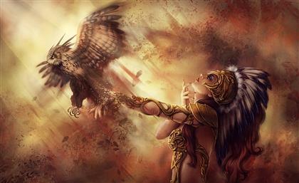 Native American and brown owl illustration, adult, fantasy, people, HD wallpaper