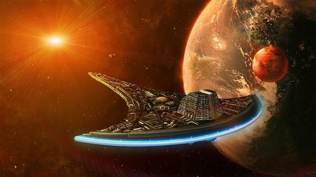 space ship game wallpaper, digital art, universe, planet, stars, HD wallpaper