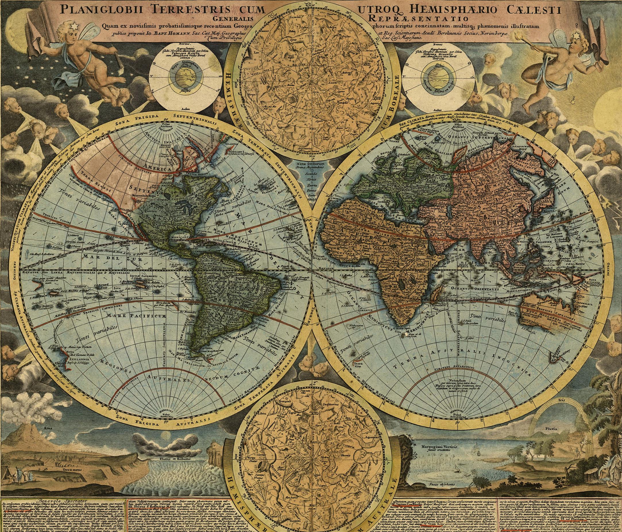 vintage world map, travel, geography, 1716, Johann Baptist Homann, HD wallpaper