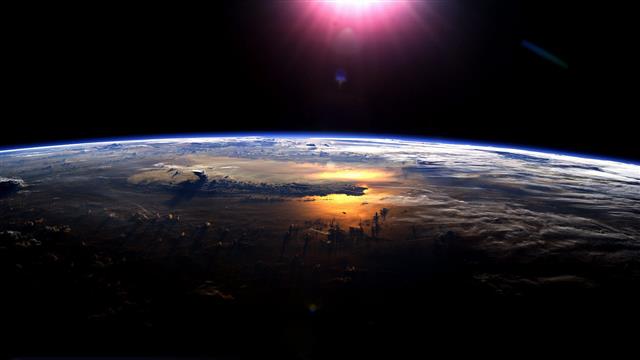 aerial photo of blue planet, space, Earth, Sun, space art, digital art, HD wallpaper