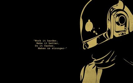 person with helmet illustration, Daft Punk, lyrics, black background, HD wallpaper