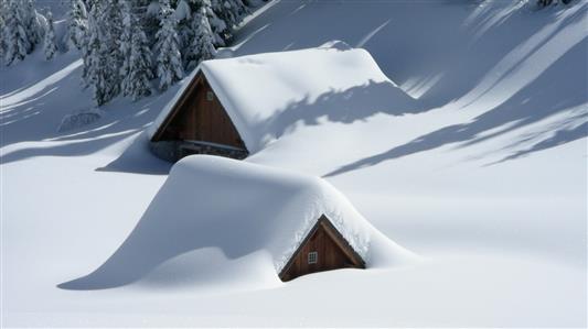 snow covered houses under sunny sky, nature, landscape, architecture, HD wallpaper