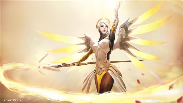 yellow-haired female anime character wallpaper, Overwatch, Mercy (Overwatch), HD wallpaper