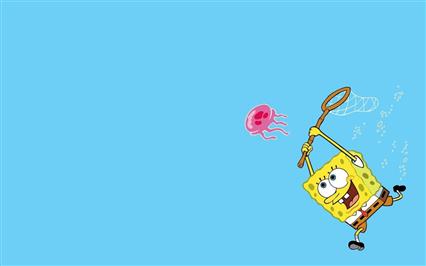 Cartoons, Spongebob, Cute, Lovely, Playing, Blue Background, HD wallpaper