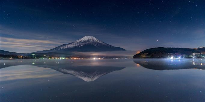 body of water, nature, photography, landscape, starry night, volcano, HD wallpaper