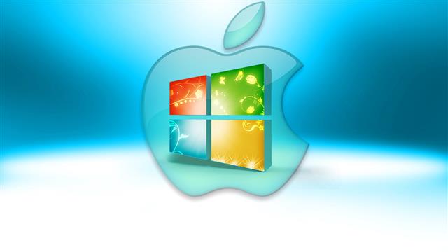 Apple and Microsoft Windows logos, computer, mac, emblem, operating system, HD wallpaper