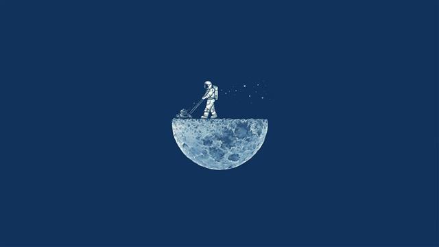 Mowing the moon, astronaut using push mower on moon graphics, HD wallpaper