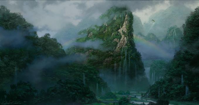 mountains, art, artistic, clouds, digital, diving, fantasy, fog, HD wallpaper