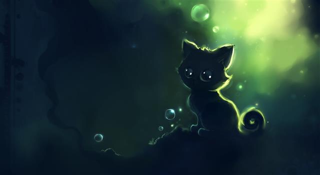 Lonely Black Kitty Painting, cat illustration, Artistic, Fantasy, HD wallpaper