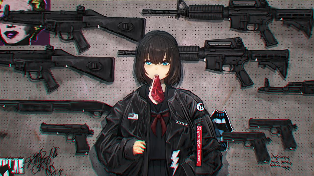 anime, anime girls, women, fantasy girl, weapon, gun, military, HD wallpaper