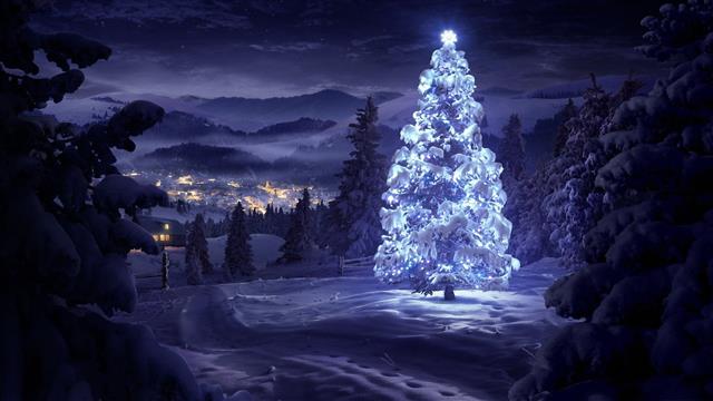 1920x1080 px Christmas Tree Lights night snow Nature Oceans HD Art, HD wallpaper