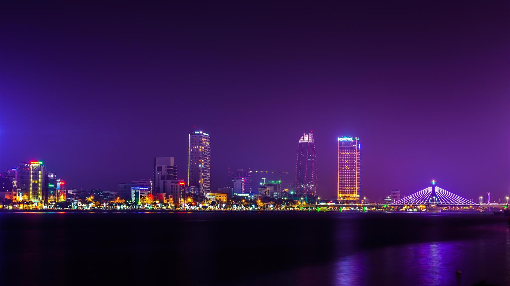 5000x2812 px bridge building city Cityscape Danang Lights night Vietnam Cars Ferrari HD Art, HD wallpaper