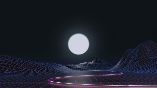 full moon illustration, vaporwave, wireframe, synthwave, Retrowave, HD wallpaper